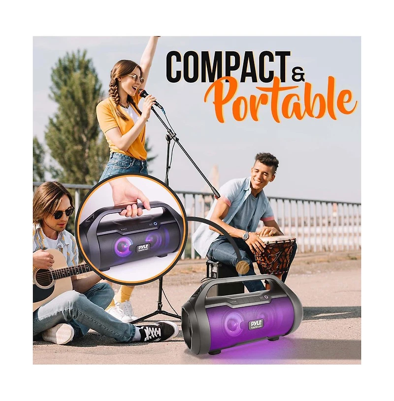 Pyle Portable Bluetooth BoomBox Speaker With Built-in Rgb Lights & Fm Radio, 500 Watt