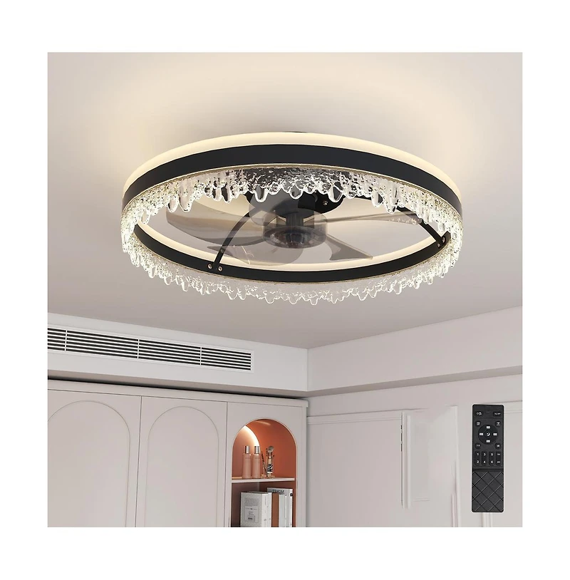 Sofucor 20-inch Black Smart Flush Mount Ceiling Fan with Light and Remote Control Included 5-Blade