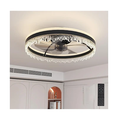 Sofucor 20-inch Black Smart Flush Mount Ceiling Fan with Light and Remote Control Included 5-Blade