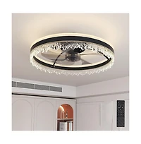 Sofucor 20-inch Black Smart Flush Mount Ceiling Fan with Light and Remote Control Included 5-Blade