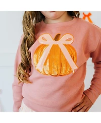 Sweet Wink Little Girls Coquette Pumpkin Sequin Patch Sweatshirt