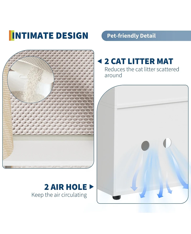 homfan Modern Double Cat Litter Box Cabinet Enclosure for 2 Cats, Hidden Washroom Furniture, Dual Compartments, Odor, Mark-Resistant Panels
