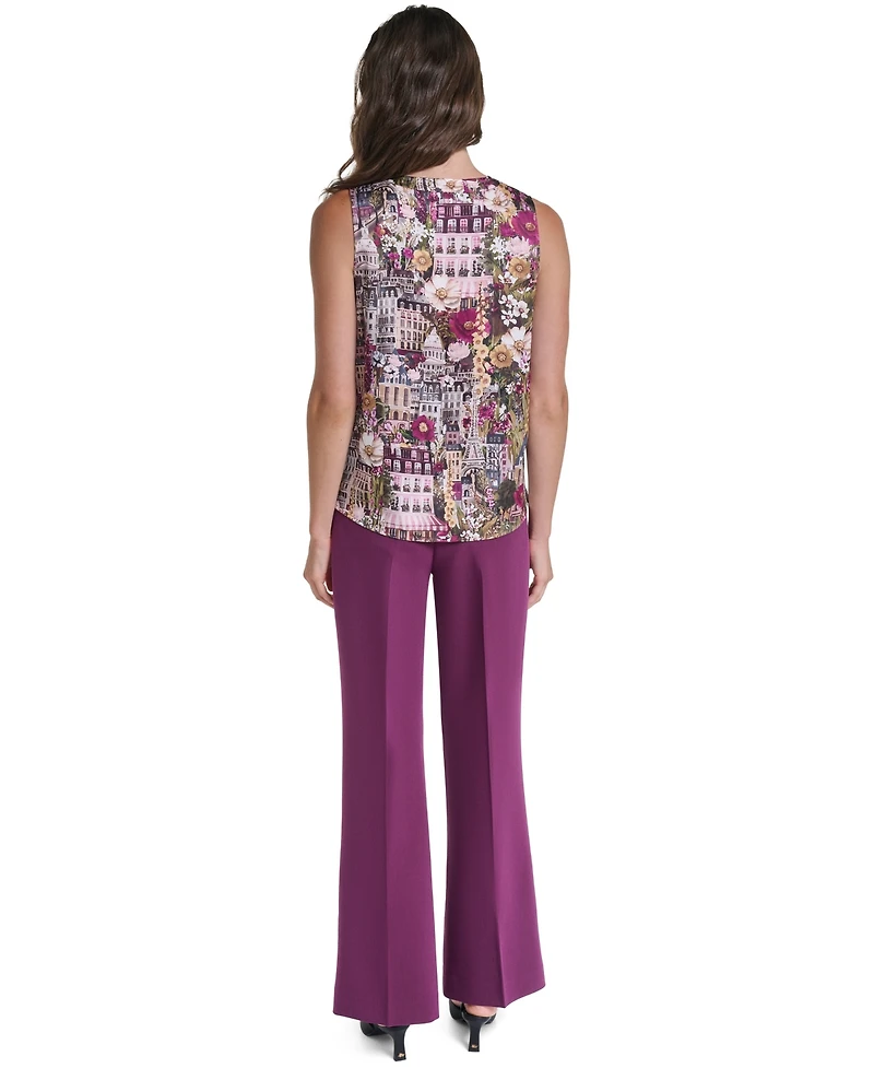 Karl Lagerfeld Paris Petite Floral V-Neck Sleeveless Blouse