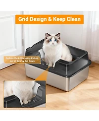 homfan Stainless Steel Enclosed Box with Lid, High-Sided Leak-Proof Pan for Large and Multi-Cat Homes, Non-Stick Odor Control, Easy Clean Scoop