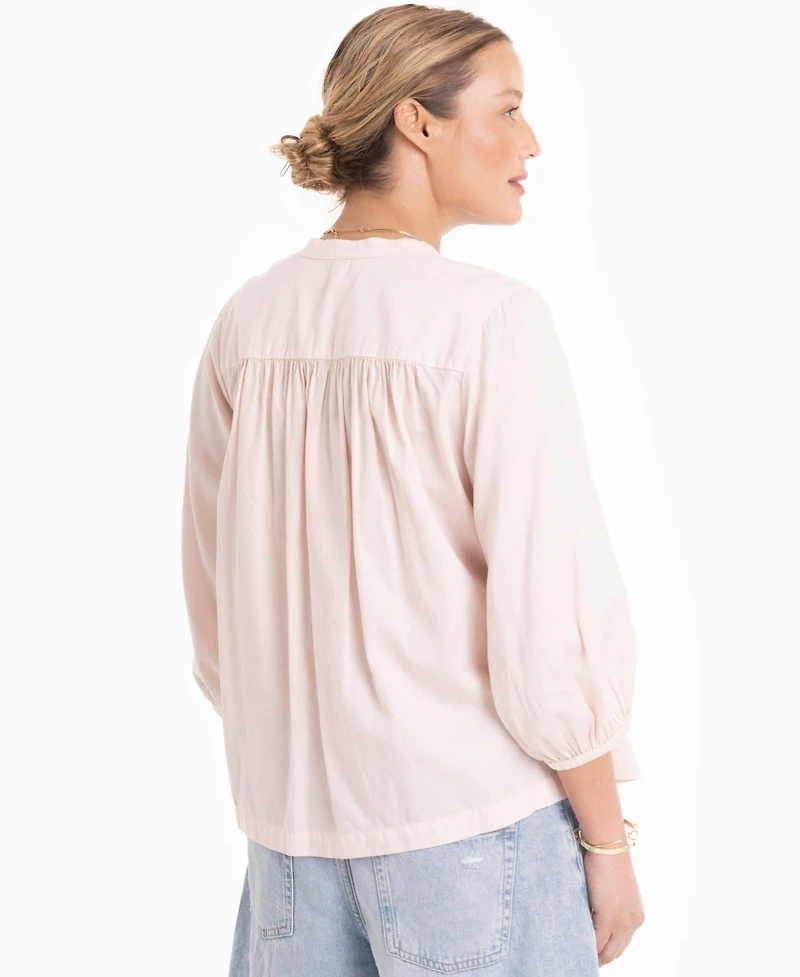 Ocean+Main Women's 3/4-Length Sleeve Button-Front Peasant Top