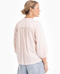 Ocean+Main Women's 3/4-Length Sleeve Button-Front Peasant Top