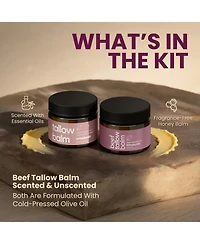 M3 Beef Tallow Balm Bundle, Scented and Unscented, Grass-Fed Beef Tallow, Honey and Olive Oil, 2 x 2 oz