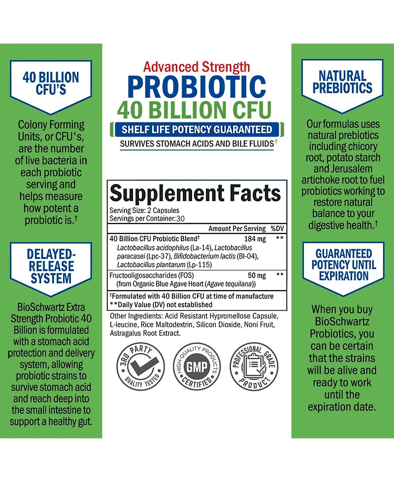 BioSchwartz Daily Probiotic Supplement with 40 Billion Cfu, Astragalus and Lactobacillus, 60 Capsules