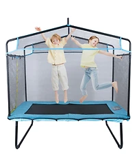 Sugift Kids Indoor Outdoor Trampoline with Safety Enclosure Net Gymnastics Bar Hammock