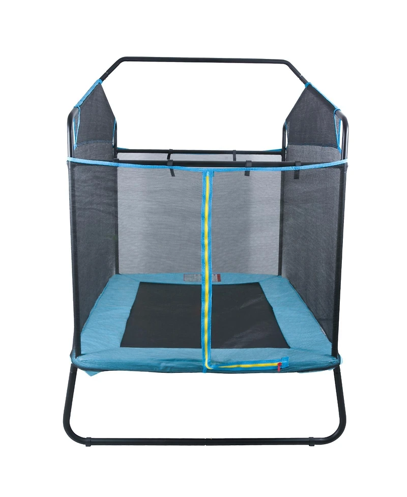 Sugift Kids Indoor Outdoor Trampoline with Safety Enclosure Net Gymnastics Bar Hammock