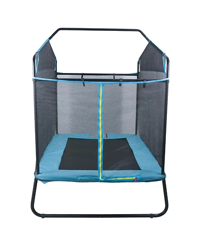 Sugift Kids Indoor Outdoor Trampoline with Safety Enclosure Net Gymnastics Bar Hammock