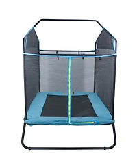 Sugift Kids Indoor Outdoor Trampoline with Safety Enclosure Net Gymnastics Bar Hammock