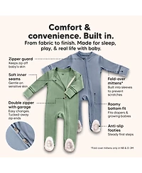KeaBabies Soothe Sleep N' Play Footed Pajama, 2-Pack Cotton Baby Sleepers 0-9 Months, Soft Newborn with Mitten Cuffs