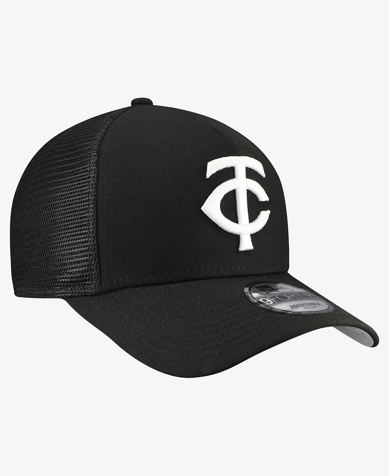 New Era Men's Black Minnesota Twins Side Script 9FORTY A-Frame Trucker Adjustable Hat