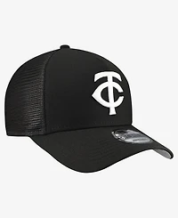 New Era Men's Black Minnesota Twins Side Script 9FORTY A-Frame Trucker Adjustable Hat