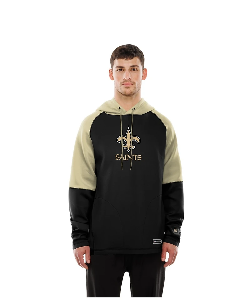 New Era Men's Black Orleans Saints Combine Authentic Color Block Raglan Pullover Hoodie