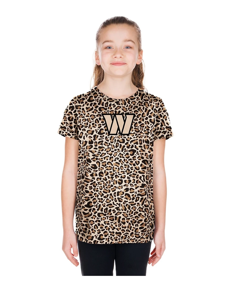 New Era Big Girls Tan Washington Commanders Mom Me Leopard T-Shirt