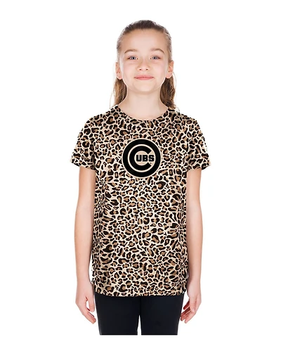 New Era Big Girls Brown Chicago Cubs Leopard T-Shirt