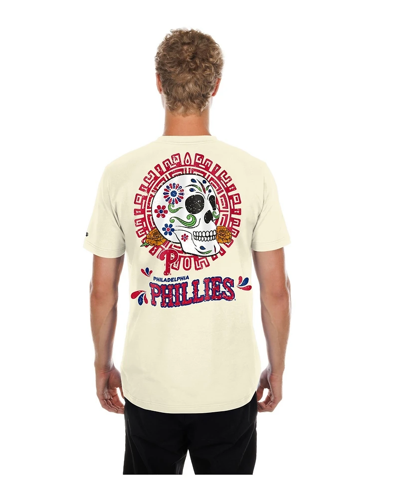 New Era Men's Natural Philadelphia Phillies Dia de los Muertos Sugar Skull T-Shirt