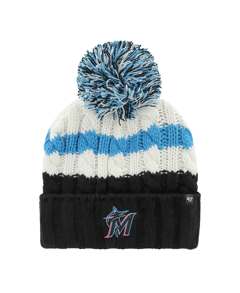 '47 Brand Women's White/Black Miami Marlins Ashfield Cuffed Pom with Knit Hat