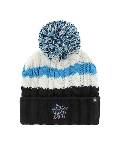 '47 Brand Women's White/Black Miami Marlins Ashfield Cuffed Pom with Knit Hat