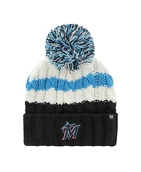 '47 Brand Women's White/Black Miami Marlins Ashfield Cuffed Pom with Knit Hat