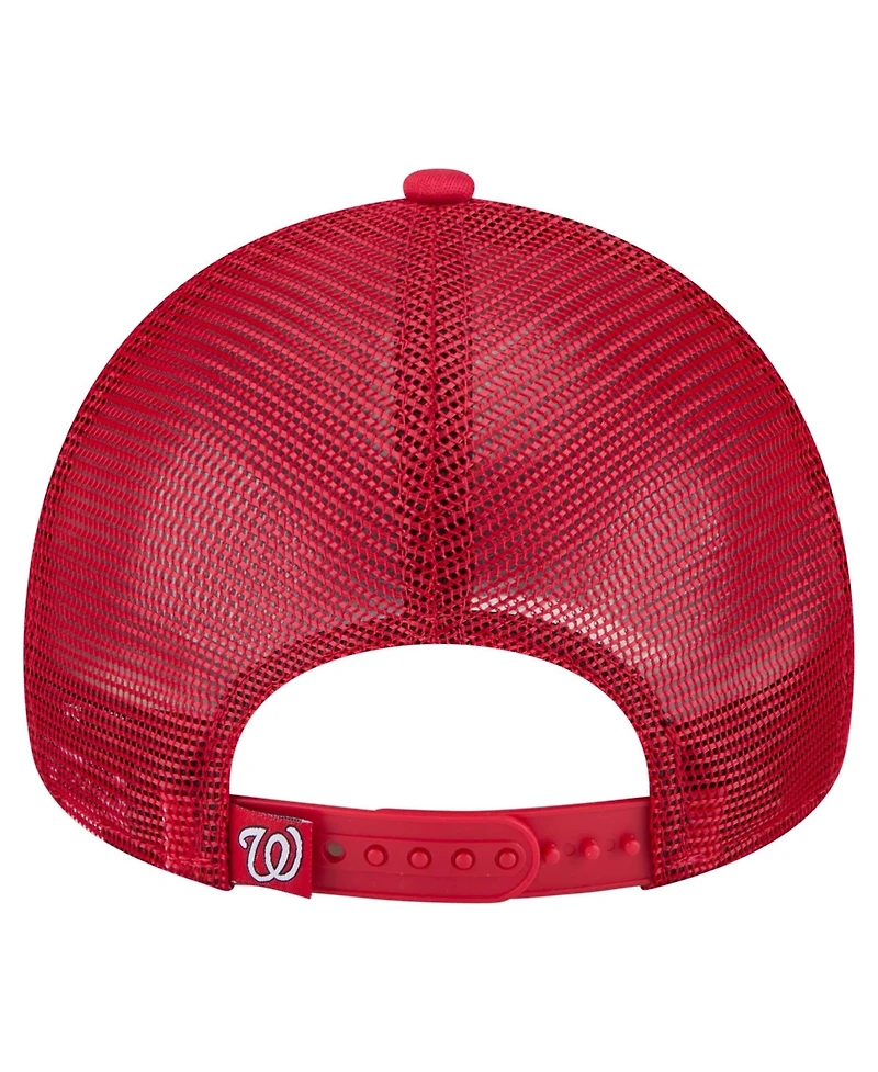 New Era Men's Red Washington Nationals Distressed 9FORTY A-Frame Adjustable Trucker Hat