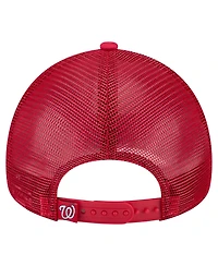 New Era Men's Red Washington Nationals Distressed 9FORTY A-Frame Adjustable Trucker Hat