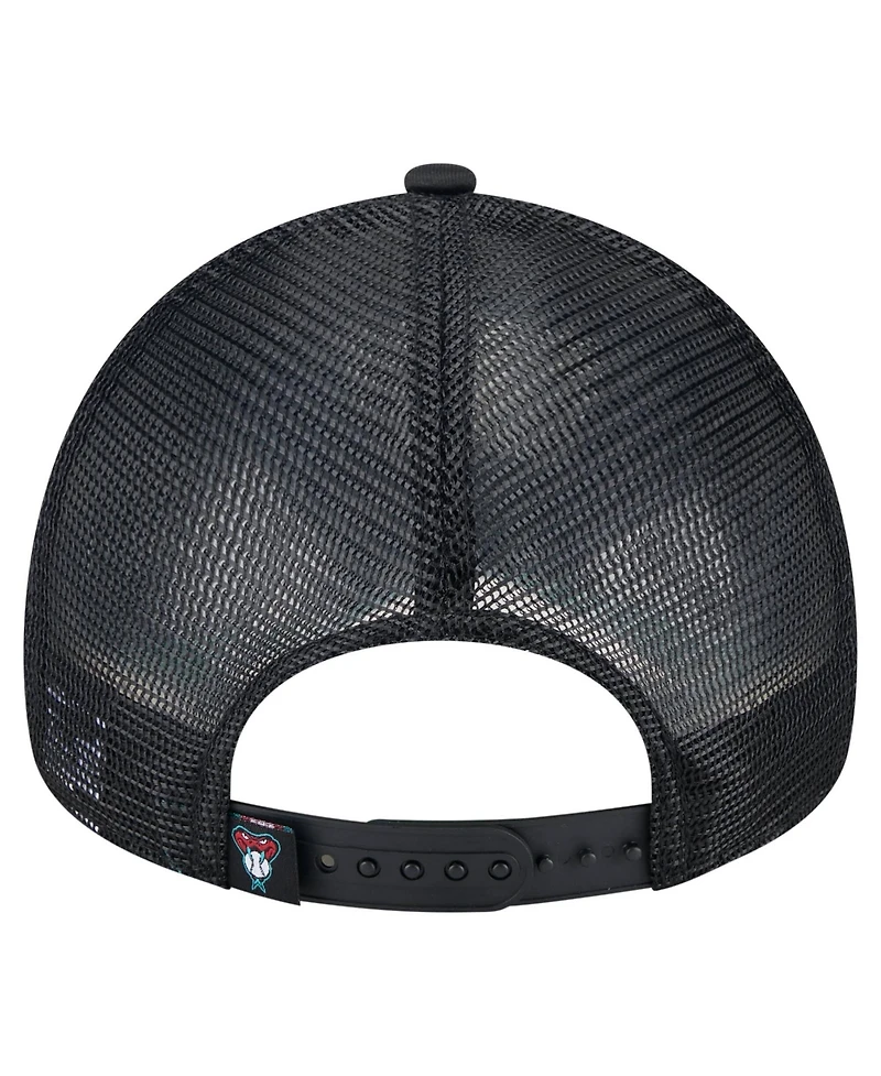 New Era Men's Black Arizona Diamondbacks Distressed 9FORTY A-Frame Adjustable Trucker Hat