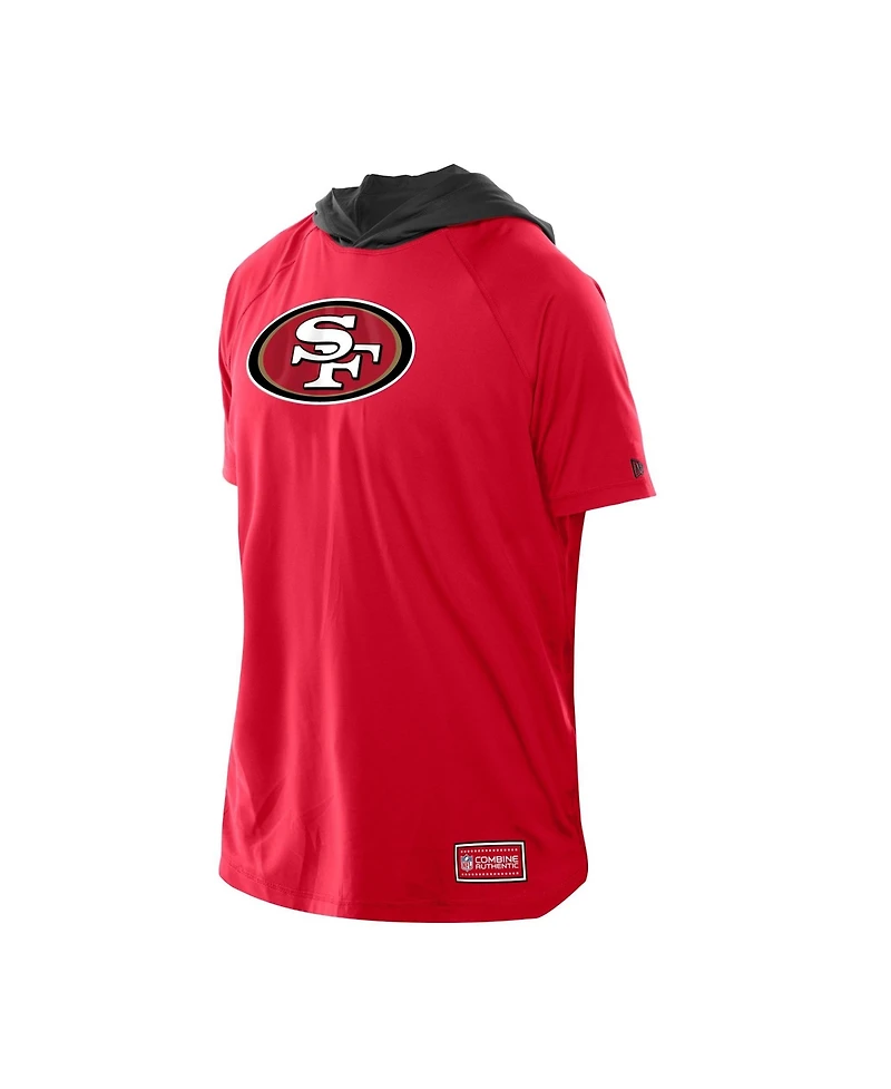 New Era Men's Scarlet San Francisco 49ers Combine Authentic Hooded Raglan Short-Sleeve T-Shirt