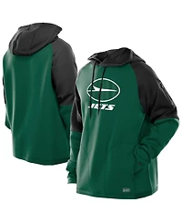 New Era Men's Green York Jets Combine Authentic Color Block Raglan Pullover Hoodie