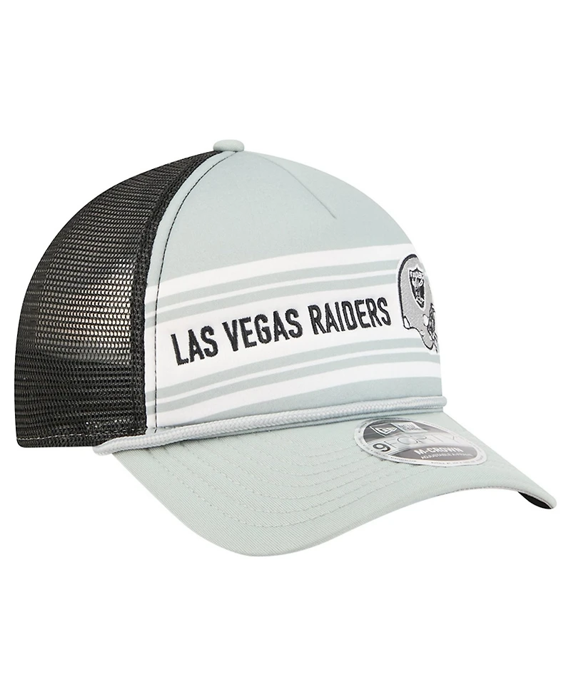 New Era Men's Silver Las Vegas Raiders Linear A-Frame 9FORTY Adjustable Hat