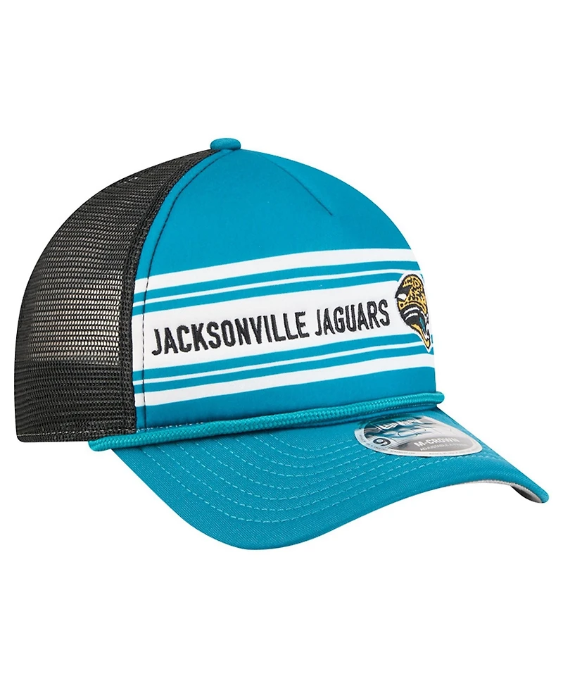 New Era Men's Teal Jacksonville Jaguars Throwback Linear A-Frame 9FORTY Adjustable Hat