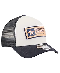 New Era Men's Stone/Navy Houston Astros Text A-Frame Trucker 9FORTY Hat