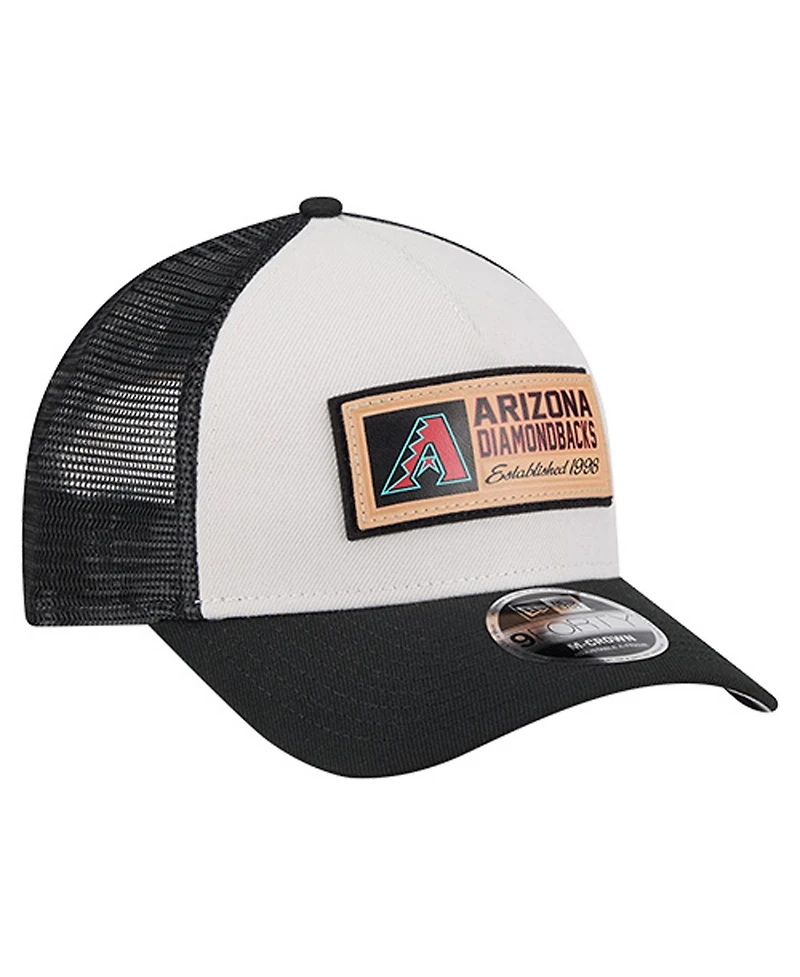 New Era Men's Stone/Black Arizona Diamondbacks Text A-Frame Trucker 9FORTY Hat