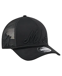 New Era Men's Black Miami Marlins City Initial 9FORTY A-Frame M-Crown Adjustable Trucker Hat