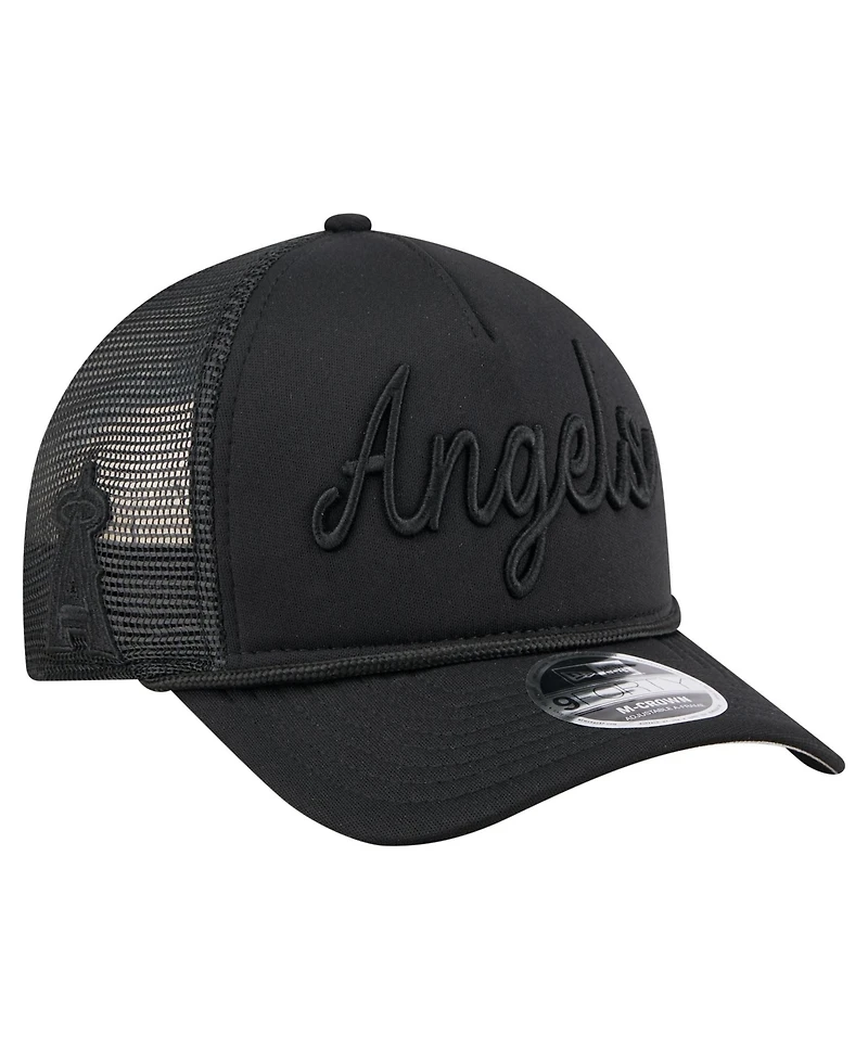 New Era Men's Black Los Angeles Angels City Initial 9FORTY A-Frame M-Crown Adjustable Trucker Hat