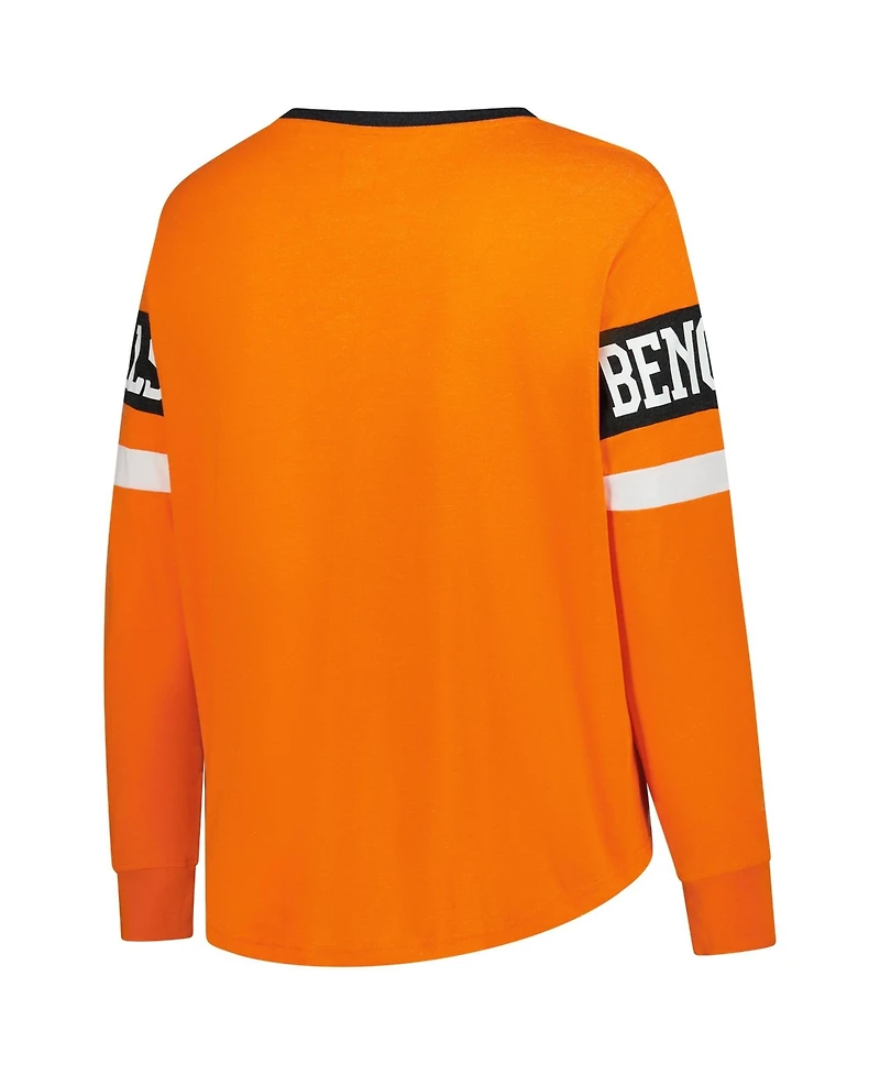 New Era Women's Plus Cincinnati Bengals Long-Sleeve Lace-Up Cotton-Blend T-Shirt