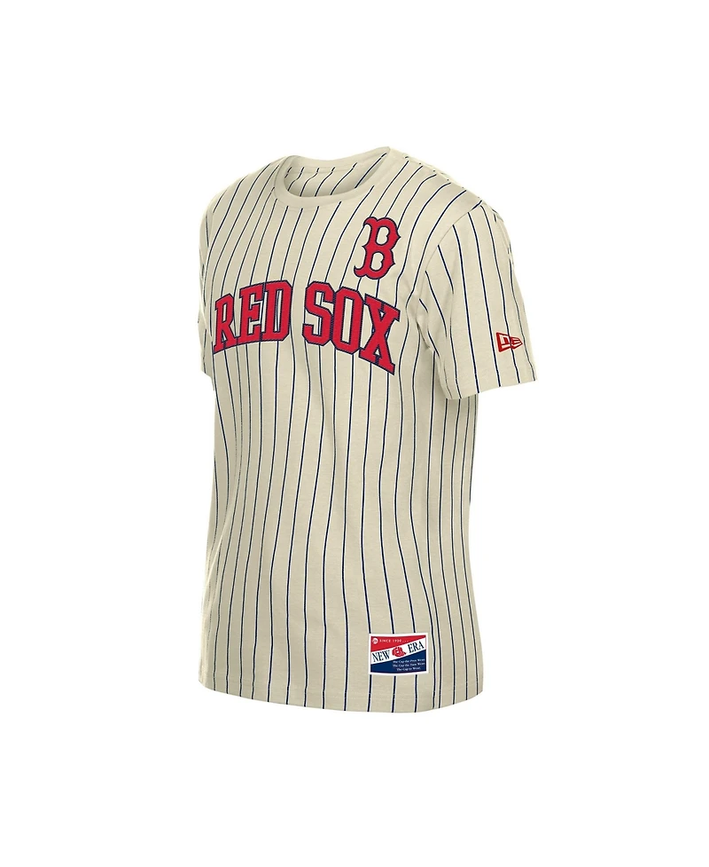 New Era Men's Cream Boston Red Sox Throwback Meshback Pinstripe T-Shirt