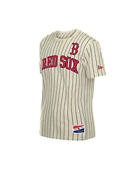 New Era Men's Cream Boston Red Sox Throwback Meshback Pinstripe T-Shirt