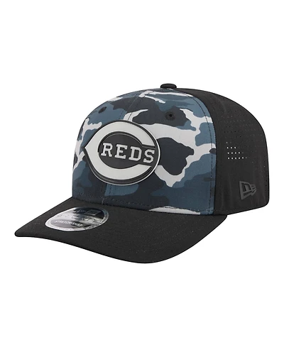 New Era Men's Black Cincinnati Reds Tonal Camo 9SEVENTY Stretch-Snap Hat