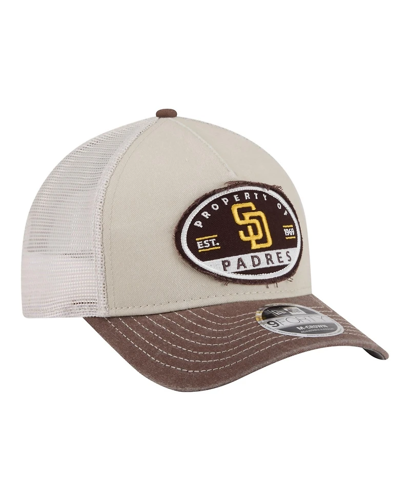 New Era Men's Light Beige/Brown San Diego Padres Frayed M-Crown A-Frame 9FORTY Trucker Adjustable Hat