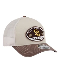New Era Men's Light Beige/Brown San Diego Padres Frayed M-Crown A-Frame 9FORTY Trucker Adjustable Hat