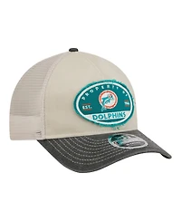 New Era Men's Natural Miami Dolphins Frayed M-Crown A-Frame 9FORTY Adjustable Hat