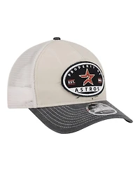 New Era Men's Light Beige/Black Houston Astros Frayed M-Crown A-Frame 9FORTY Trucker Adjustable Hat