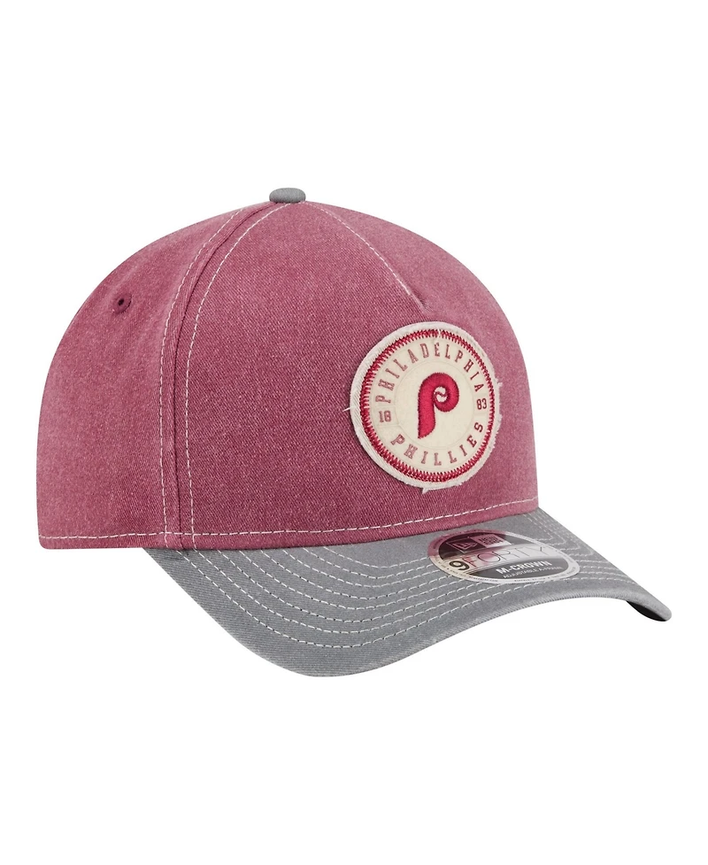 New Era Men's Burgundy/Gray Philadelphia Phillies Felt M-Crown 9FORTY Adjustable Hat