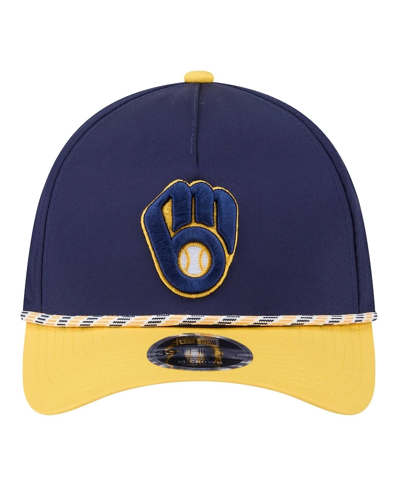 New Era Men's Navy/Gold Milwaukee Brewers Rope M-Crown A-Frame 39THIRTY Flex Hat