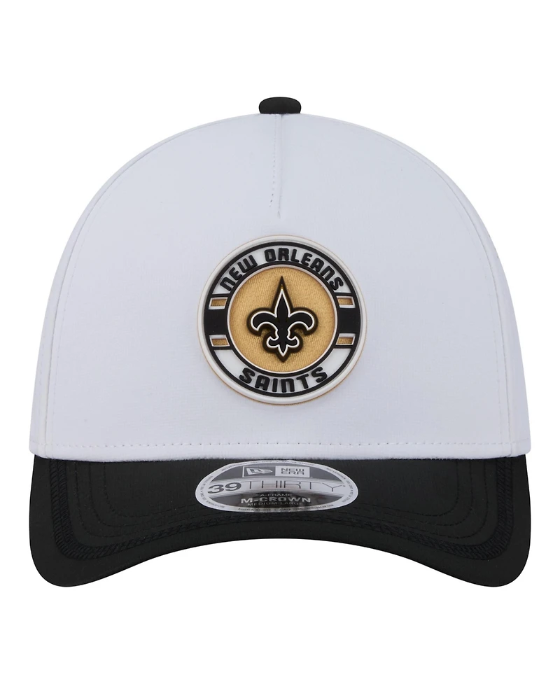 New Era Men's White/Black Orleans Saints Patch 39THIRTY A-Frame M-Crown Perforated Flex Hat