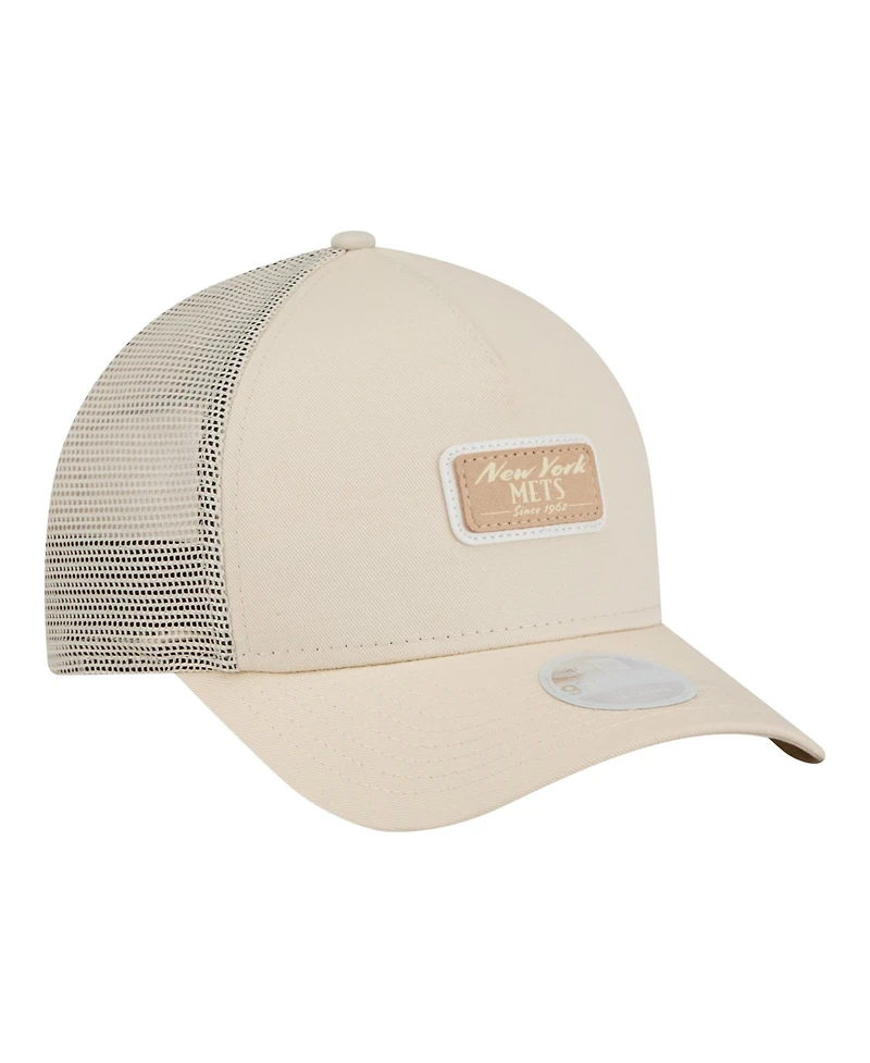 New Era Women's Light Beige New York Mets Tonal Patch 9FORTY M-Crown A-Frame Trucker Adjustable Hat