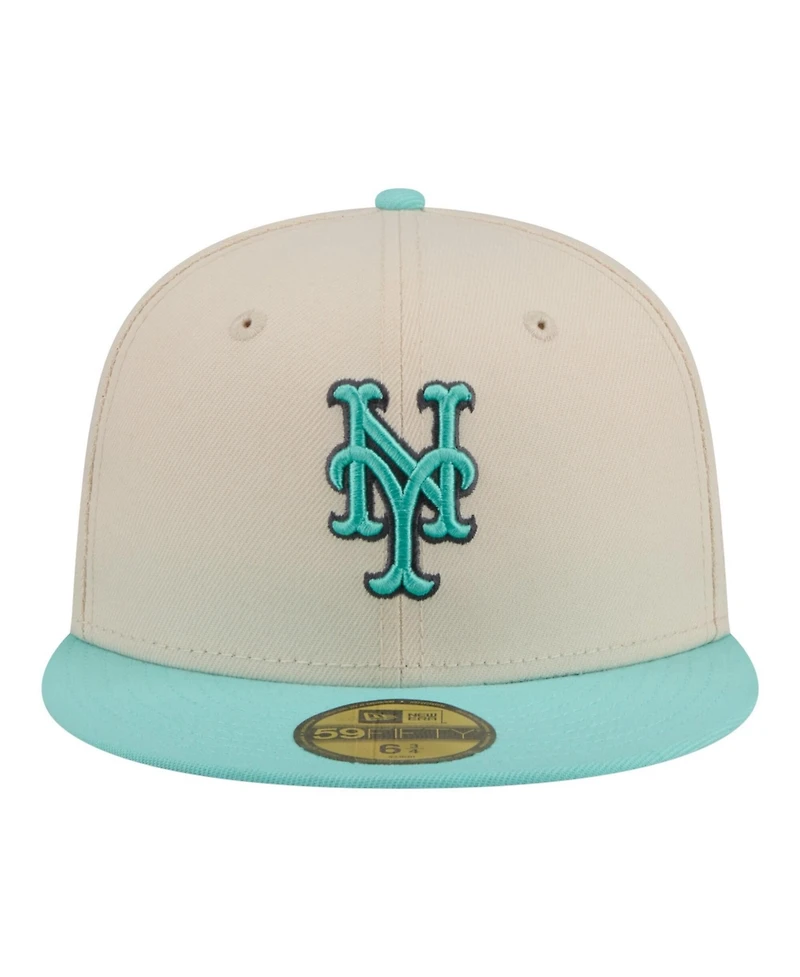 New Era Men's Light Beige/Turquoise York Mets Two-Tone Color Pack 59FIFTY Fitted Hat